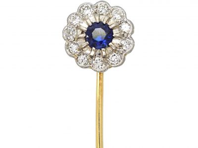 Edwardian 15ct Gold & Platinum, Diamond & Sapphire Cluster Tie Pin