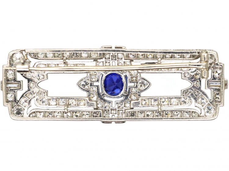 Art Deco Platinum, Sapphire & Diamond Rectangular Brooch