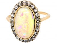 Edwardian 18ct Gold, Opal & Rose Diamond Oval Cluster Ring
