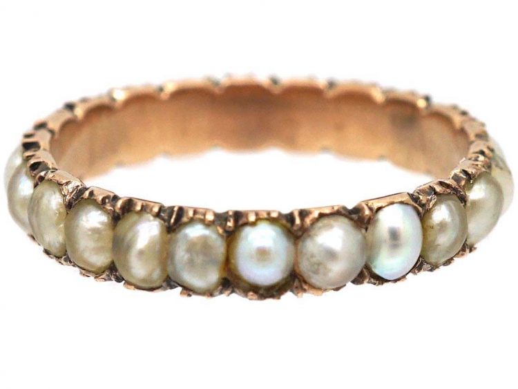 Georgian 9ct Gold & Natural Split Pearl Eternity Ring