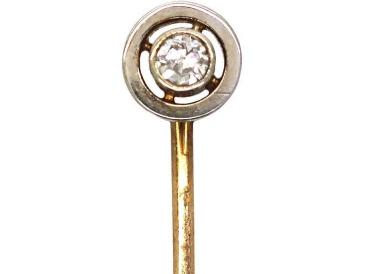 Art Deco 15ct Gold & Platinum Tie Pin set with a Diamond