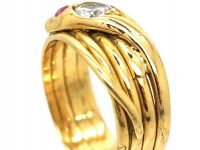 Victorian 18ct Gold Snake Ring set with a Diamond & Ruby Eyes