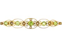 Edwardian 9ct Gold, Peridot & Natural Split Pearl Bracelet