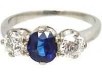 1920's Platinum, Sapphire & Diamond Three Stone Ring