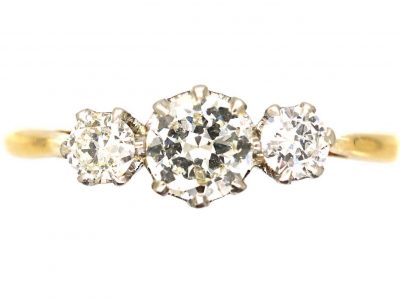 Early 20th Century 18ct Gold & Platinum, Three Stone Diamond Ring