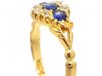 Edwardian 18ct Gold Three Stone Sapphire & Diamond Ring with Ornate Shoulders