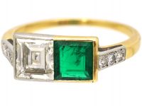 18ct Gold & Platinum, Square Cut Emerald & Diamond Ring by Boodles