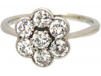 Early 20th Century 18ct White Gold & Platinum Diamond Cluster Ring