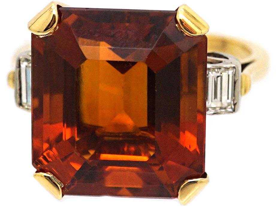 Retro 18ct Gold Large Madeira Citrine & Baguette Diamond Ring (820S ...