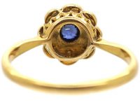 Edwardian 18ct Gold, Sapphire & Natural Split Pearl Cluster Ring
