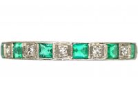 Art Deco Platinum Eternity Ring set with Emeralds & Diamonds