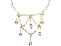 Edwardian Platinum & 15ct Gold Necklace set with Aquamarines & Natural Pearls