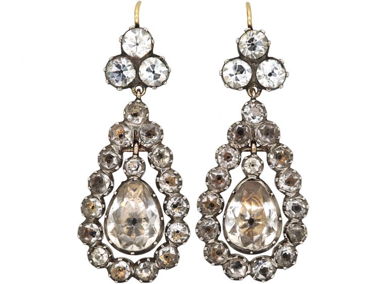 Georgian Silver & Gold, Paste Drop Earrings in Fitted Case