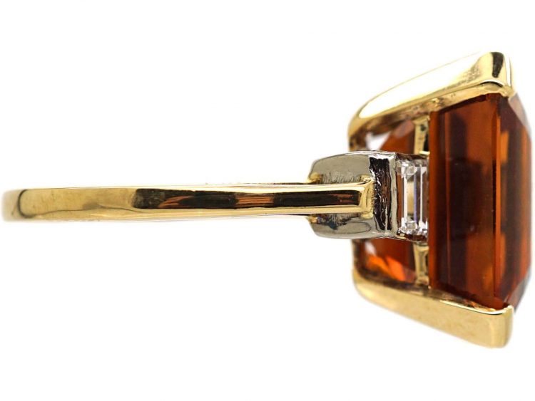 Retro 18ct Gold Large Madeira Citrine & Baguette Diamond Ring