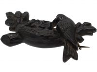 Victorian Jet Brooch of a Bird with her Chicks
