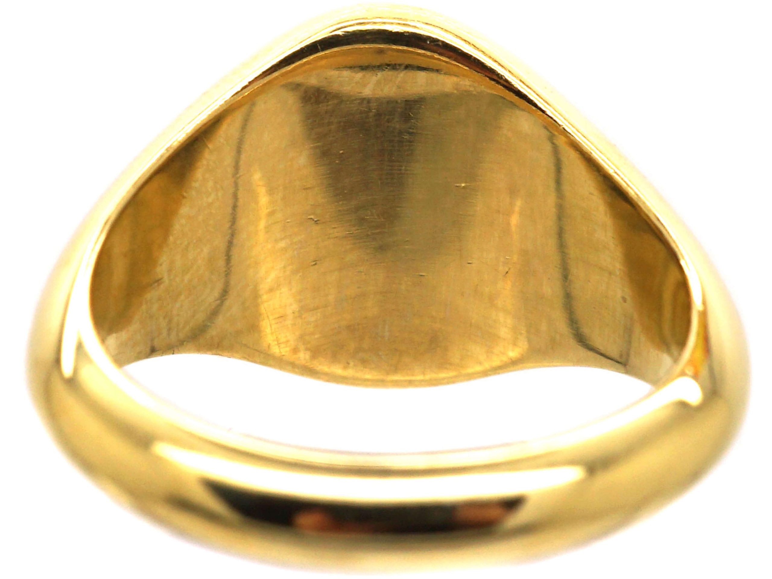 18ct Gold Signet Ring Engraved with a Fleur de Lys & Snake Entwined by ...