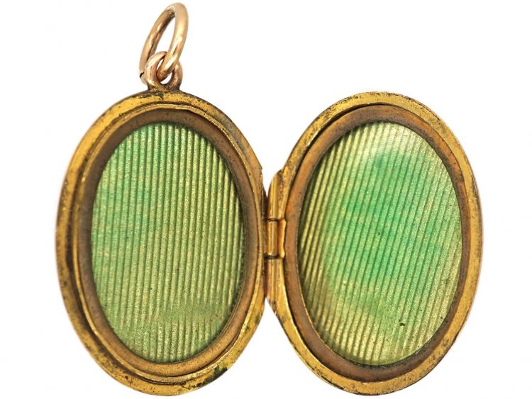 Edwardian 9ct Back & Front Oval Locket with Engraved Swallow Detail