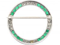 Art Deco Platinum, Emerald & Diamond Circular Brooch