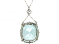 Art Deco Large Aquamarine & Diamond Pendant on Chain