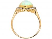 Edwardian 18ct Gold, Opal & Rose Diamond Oval Cluster Ring