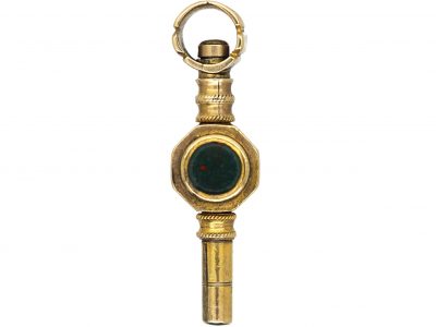 Victorian 9ct Gold Cased Watch Key set with Bloodstone