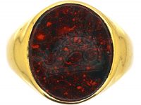 Victorian 18ct Gold Signet Ring set with a Bloodstone with Dolphin Intaglio