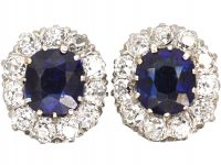 Early 20th Century 18ct White & Yellow Gold, Sapphire & Diamond Cluster Earrings