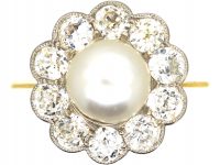18ct Gold & Platinum, Natural Pearl & Diamond Cluster Ring