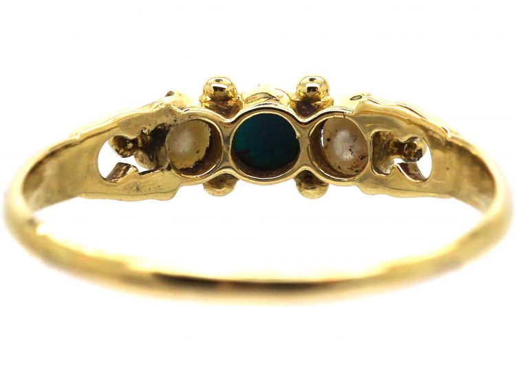 Regency 18ct Gold, Turquoise & Natural Split Pearl Ring