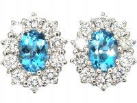18ct White Gold, Aquamarine & Diamond Oval Cluster Earrings by Cropp & Farr
