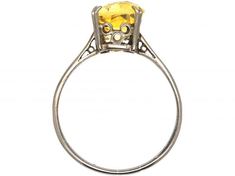 Art Deco 18ct White Gold Ring set with a Yellow Sapphire
