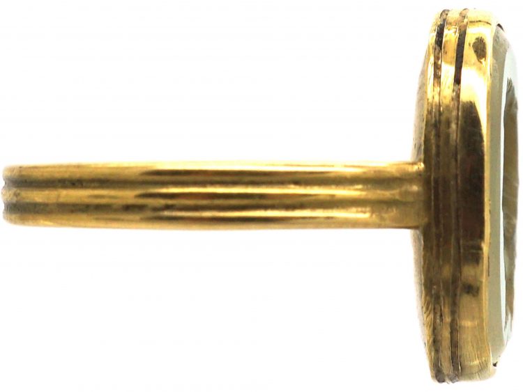 Georgian 18ct Gold Green Paste Ring with Intaglio of Janus