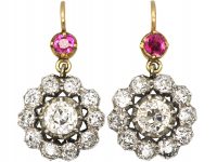 William IV Diamond Cluster Earrings with Ruby Above