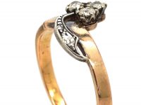 French Art Nouveau 18ct Gold & Diamond Three Leaf Clover Ring