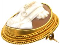 Victorian 15ct Gold, Shell Cameo Brooch of a Greek Lady