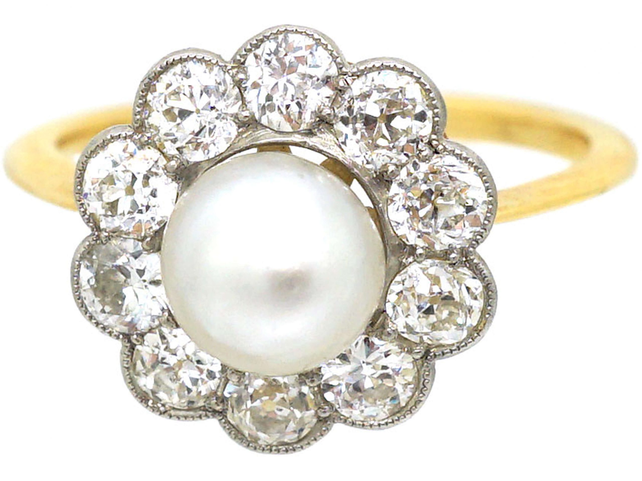 18ct Gold & Platinum, Natural Pearl & Diamond Cluster Ring (894S) | The ...