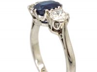 Art Deco Platinum, Sapphire & Diamond Three Stone Ring