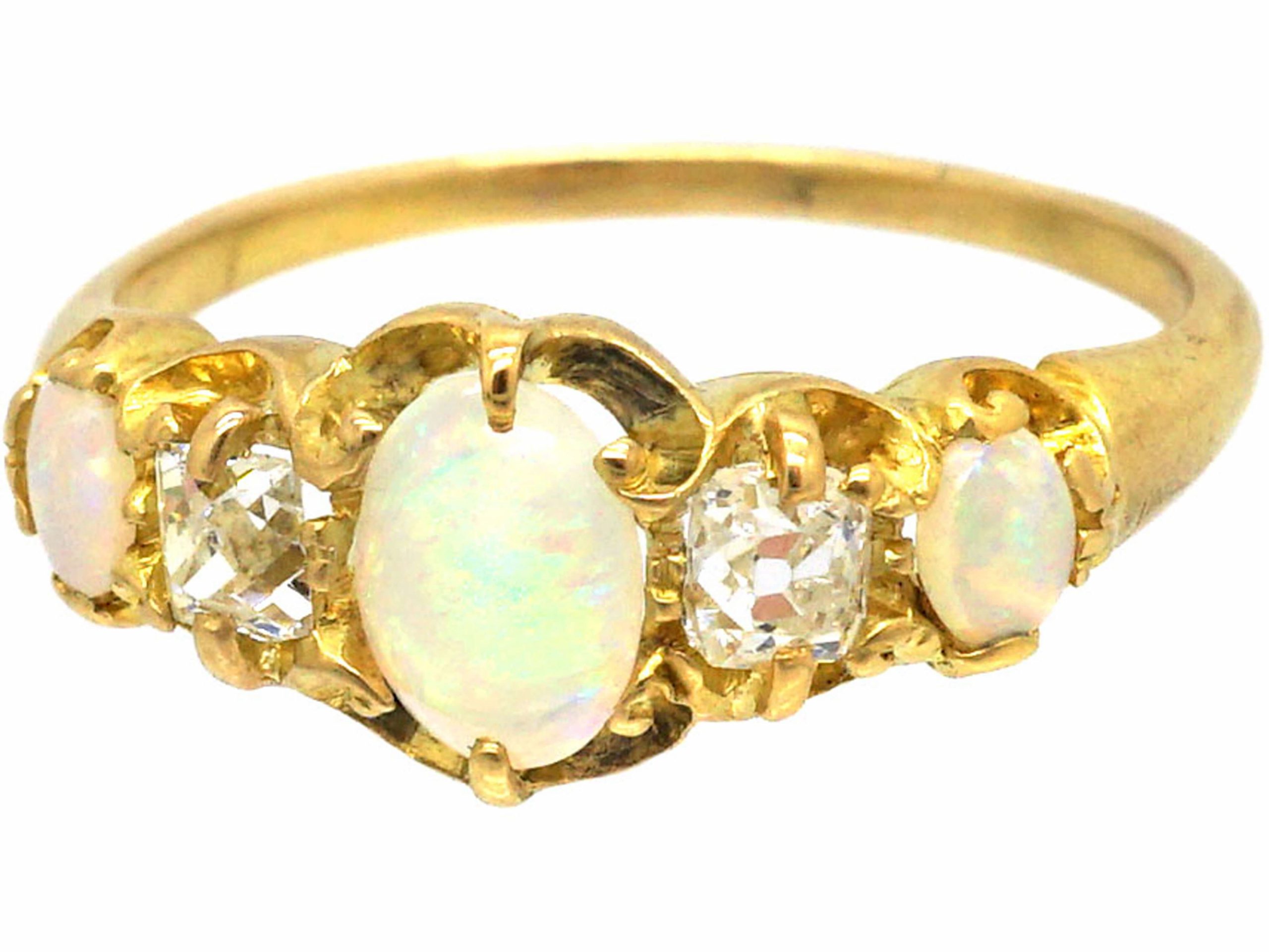 Victorian 18ct Gold, Opal & Diamond Five Stone Ring (106T) | The ...