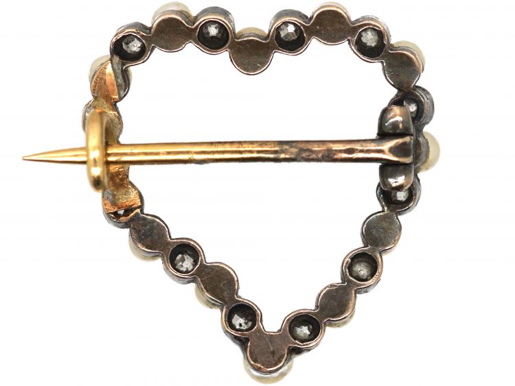 Edwardian Natural Pearl & Diamond Witch's Heart Brooch