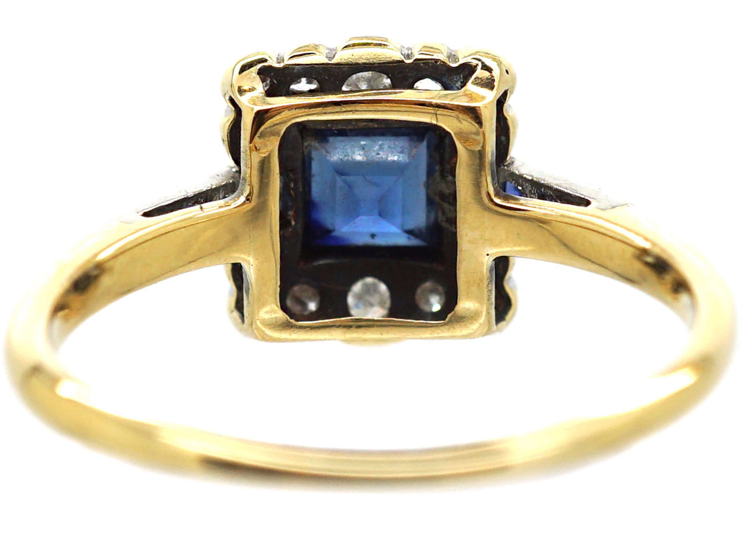 Art Deco 18ct Gold, Sapphire & Diamond Square Ring with Sapphire ...