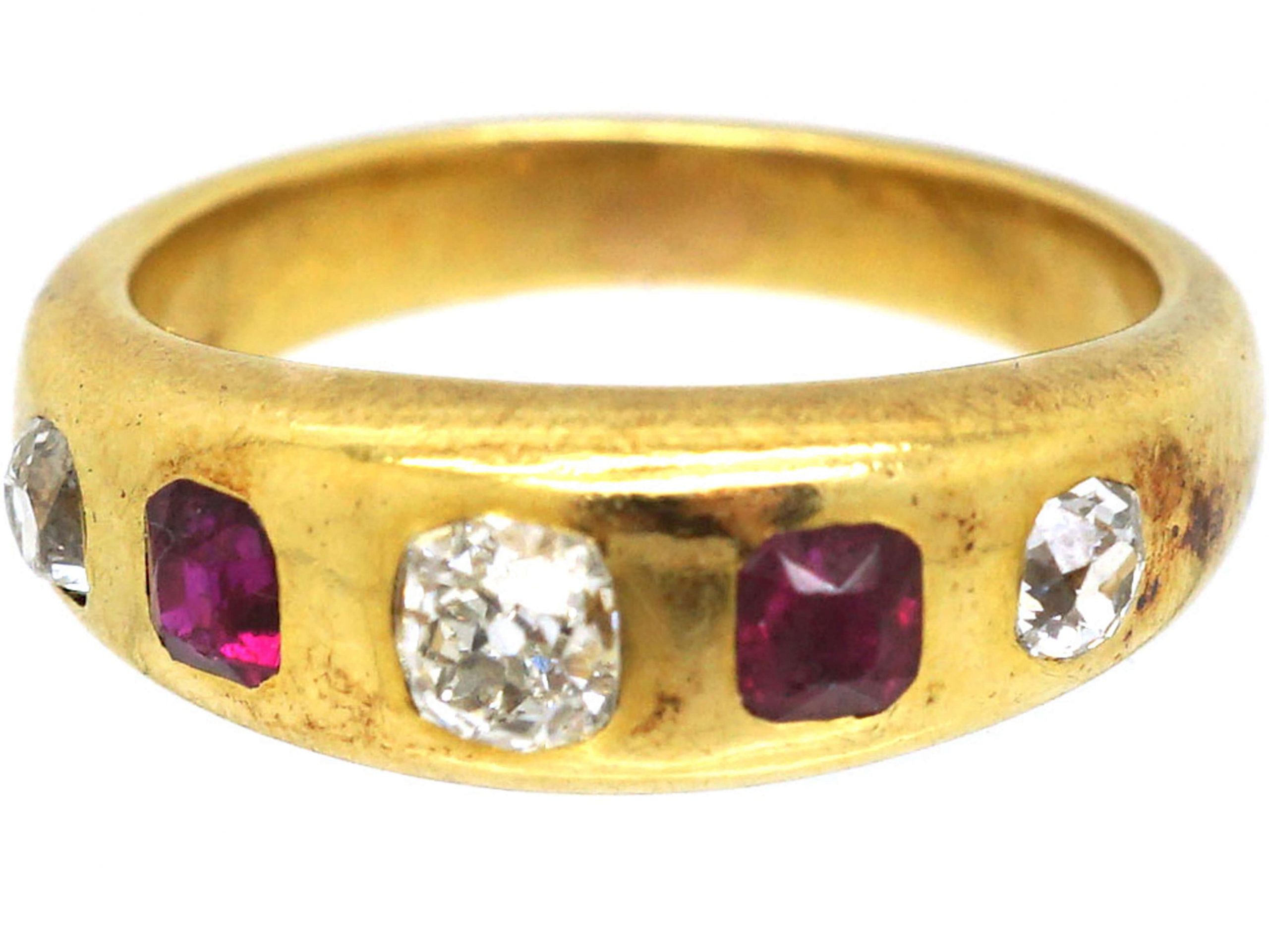 Victorian 18ct Gold, Five Stone Ruby & Diamond Rub Over Set Ring (68T ...
