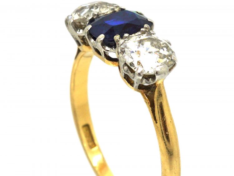 Early 20th Century 18ct Gold, Sapphire & Diamond Three Stone Ring