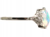 Art Deco 18ct White Gold & Platinum, Water Opal Ring with Diamond set Leaf Shoulders