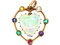 Edwardian 15ct Gold Opal Heart Pendant With Gemstones that Spell Dearest