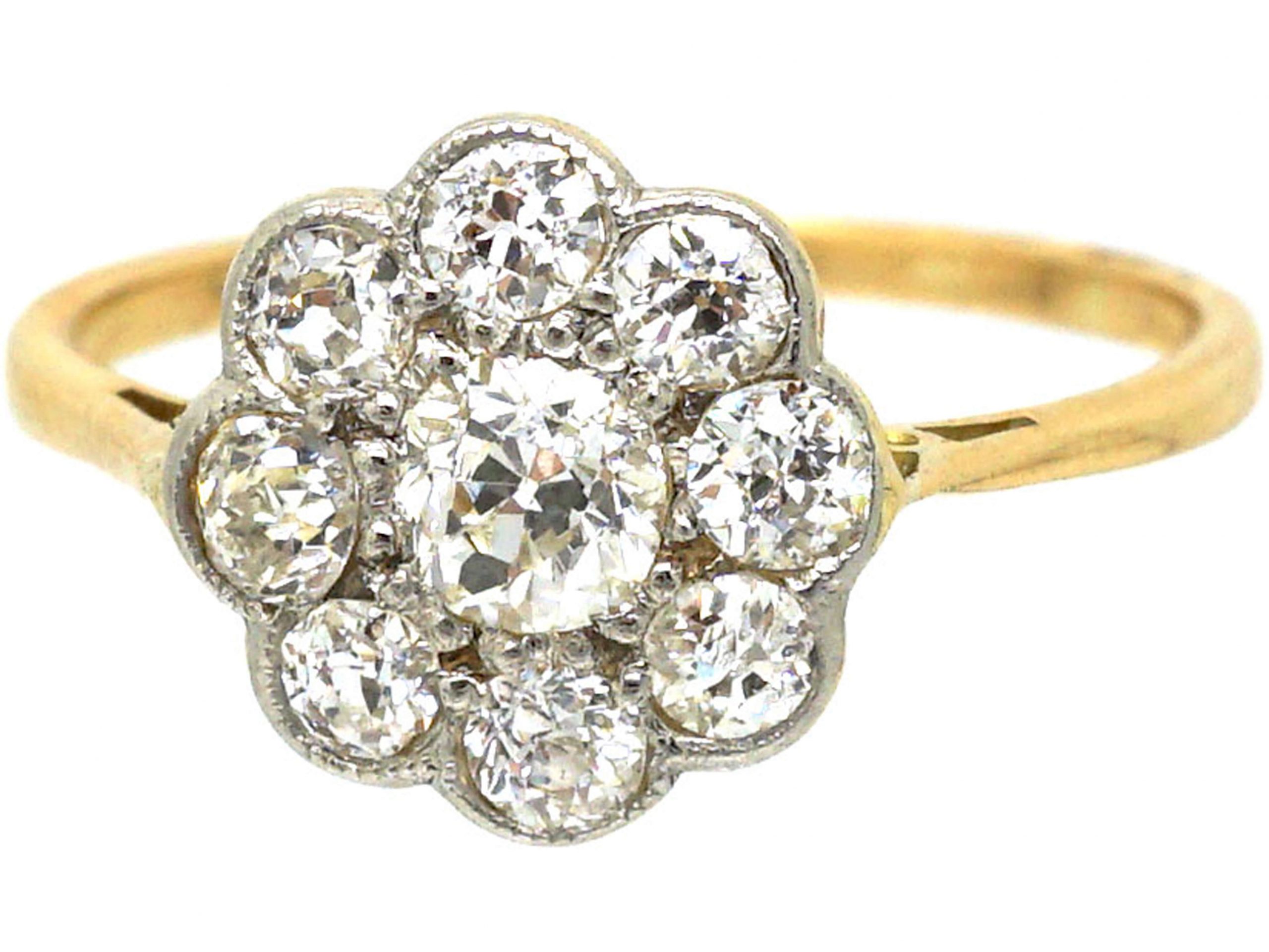 Edwardian 18ct Gold & Platinum, Diamond Daisy Cluster Ring (931S) | The ...