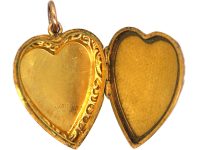 Edwardian 9ct Gold Heart Shaped Locket with Engraved Rose Motif