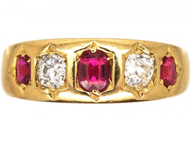 Victorian 18ct Gold, Ruby & Diamond Five Stone Ring
