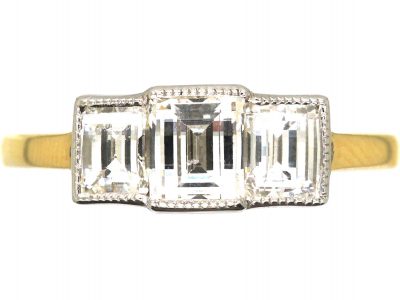 18ct Yellow & White Gold, Three Stone Rectangular Shaped Diamond Ring