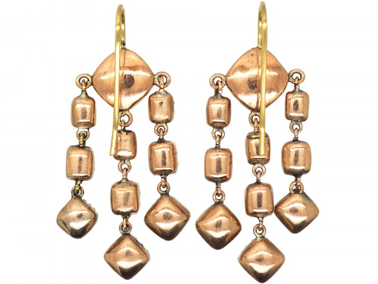 Georgian 9ct Gold & Almandine Garnet Triple Drop Earrings