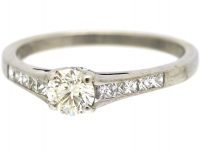 18ct White Gold Diamond Solitaire Ring with Princess Cut Diamond Shoulders